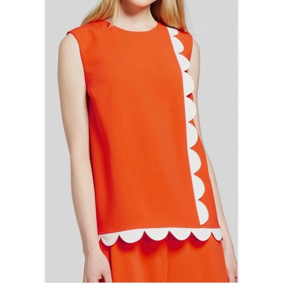 Victoria Beckham Tops - Victoria Beckham Women Twill Top Blouse Scalloped Trim Tank Orange White Size xS